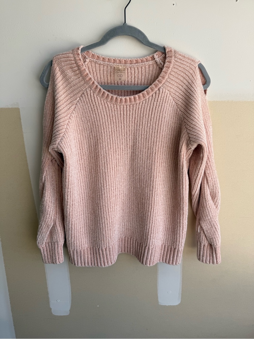 CALIA by Carrie Underwood Blush Pink Ribbed Cold-Shoulder Sweater